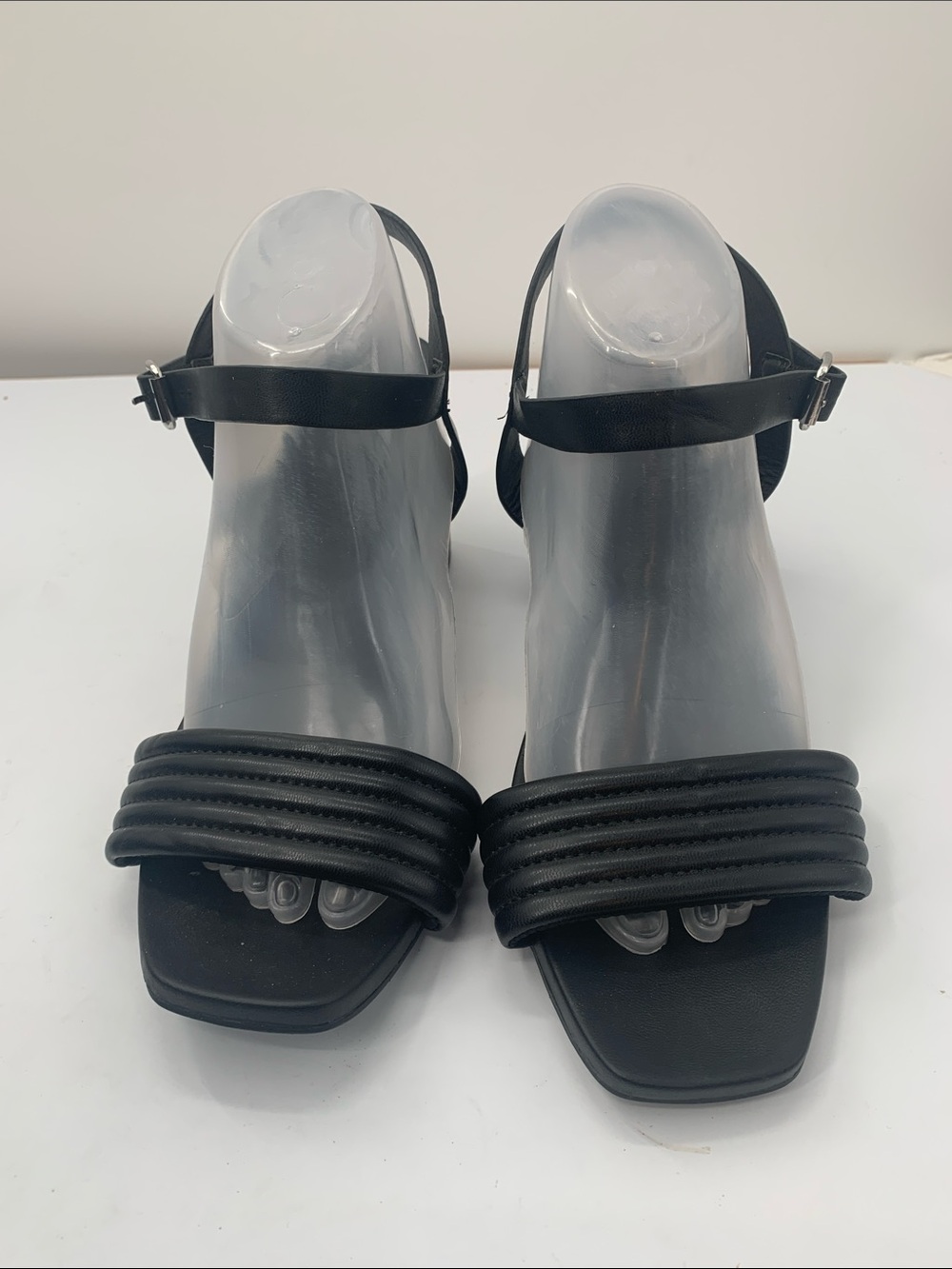 MIA Women’s Black Ribbed Front Strap Ankle-Strap Heels 11
